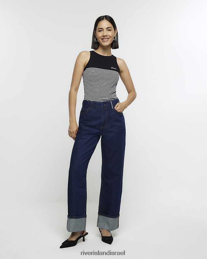 לבוש River Island ג'ינס עם רגל רחבת מותן גבוהה כְּחוֹל נשים BDZ408619