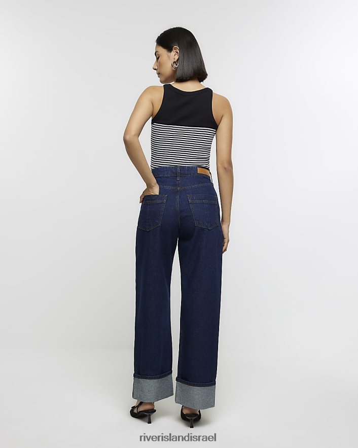 לבוש River Island ג'ינס עם רגל רחבת מותן גבוהה כְּחוֹל נשים BDZ408619