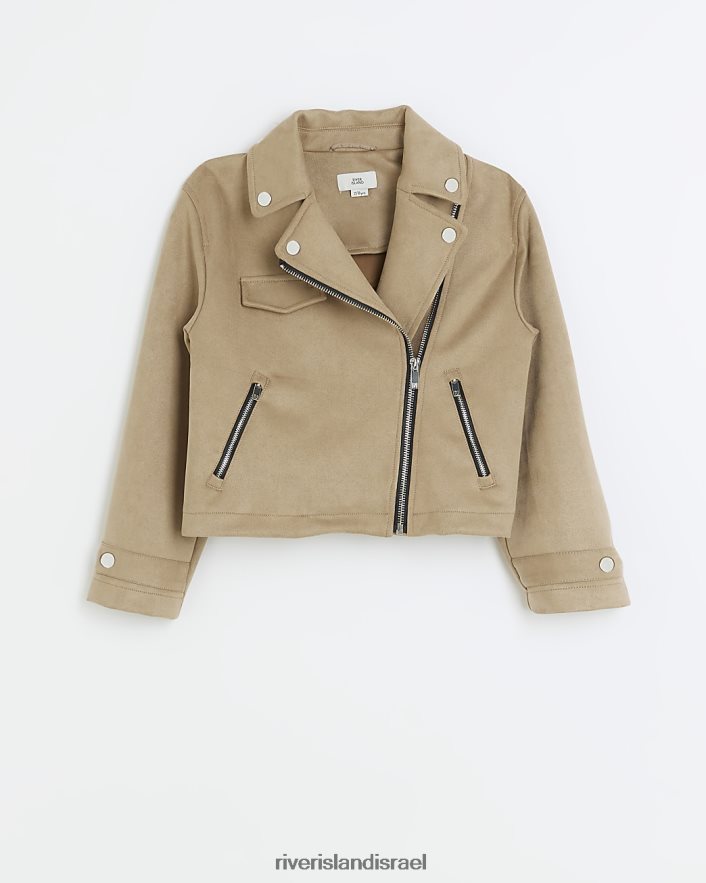 לבוש River Island ז'קט אופנוענים זמש בז' בנות BDZ4086207
