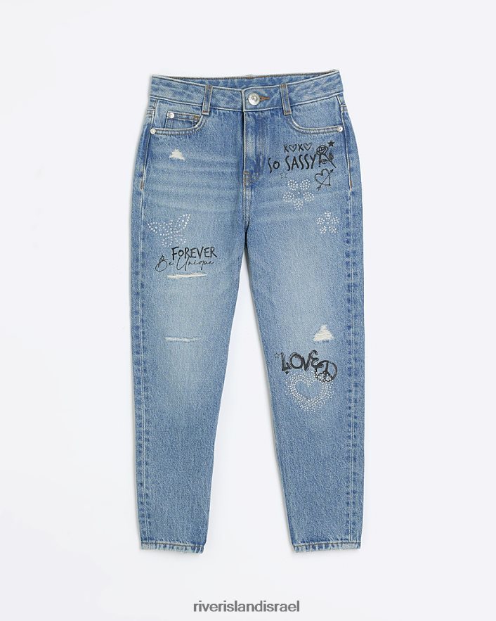 לבוש River Island ג'ינס אמא מעוטר גרפיטי כְּחוֹל בנות BDZ4086224