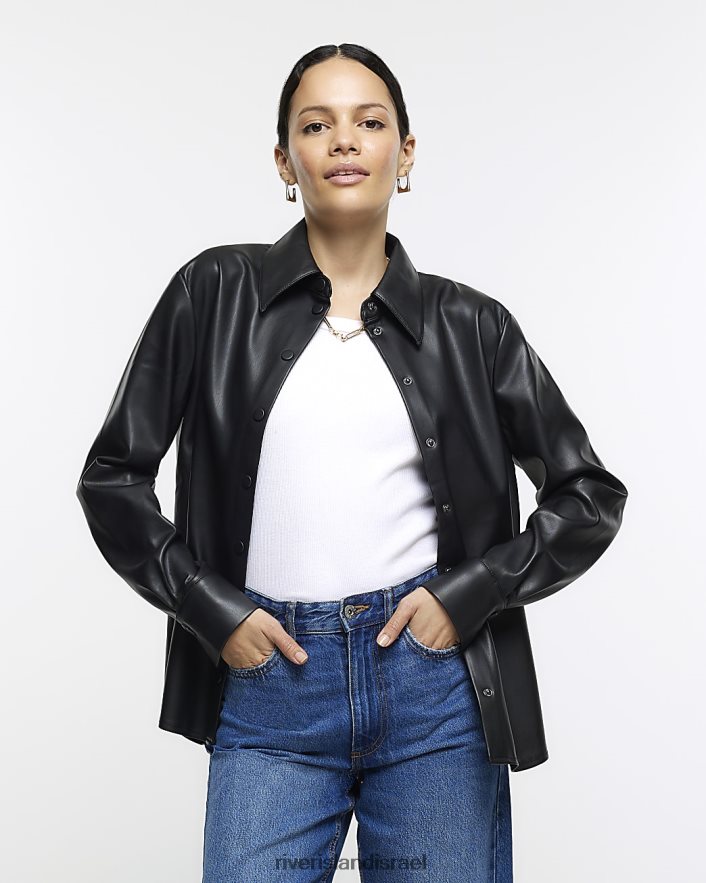 לבוש River Island חולצת עור מלאכותית שָׁחוֹר נשים BDZ408626