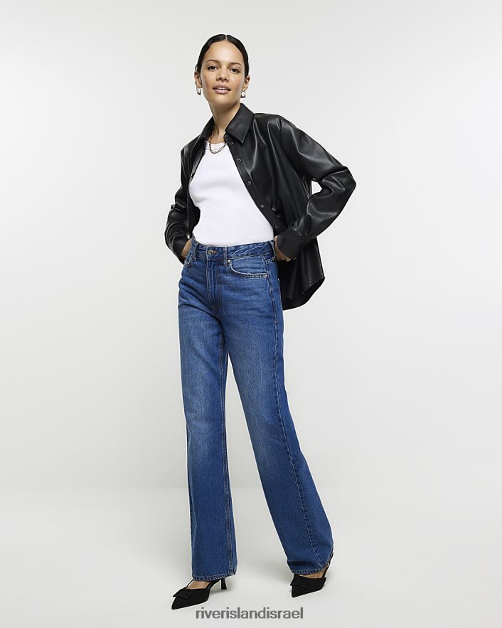 לבוש River Island חולצת עור מלאכותית שָׁחוֹר נשים BDZ408626