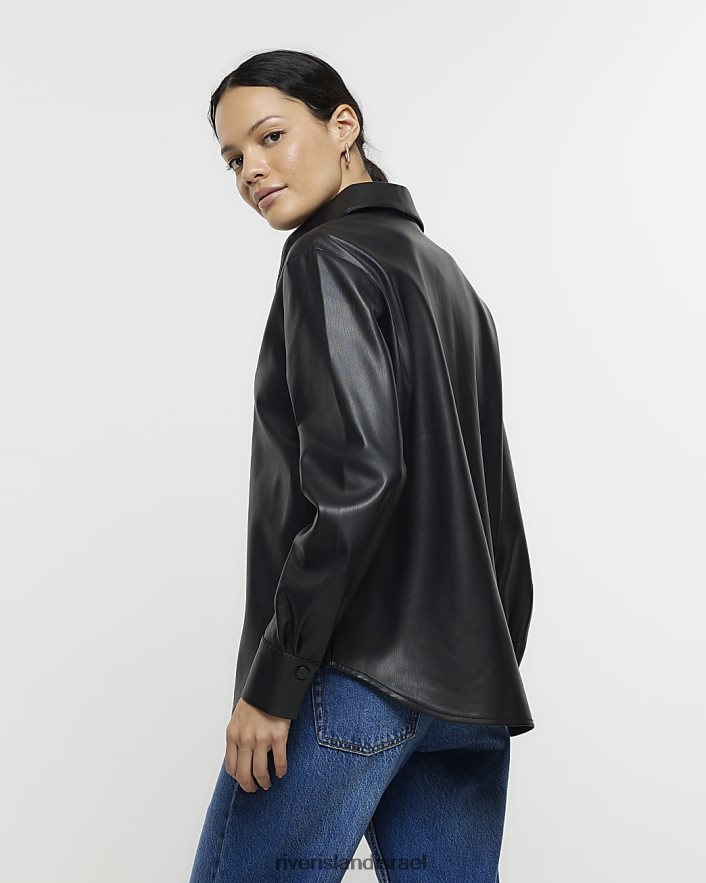 לבוש River Island חולצת עור מלאכותית שָׁחוֹר נשים BDZ408626