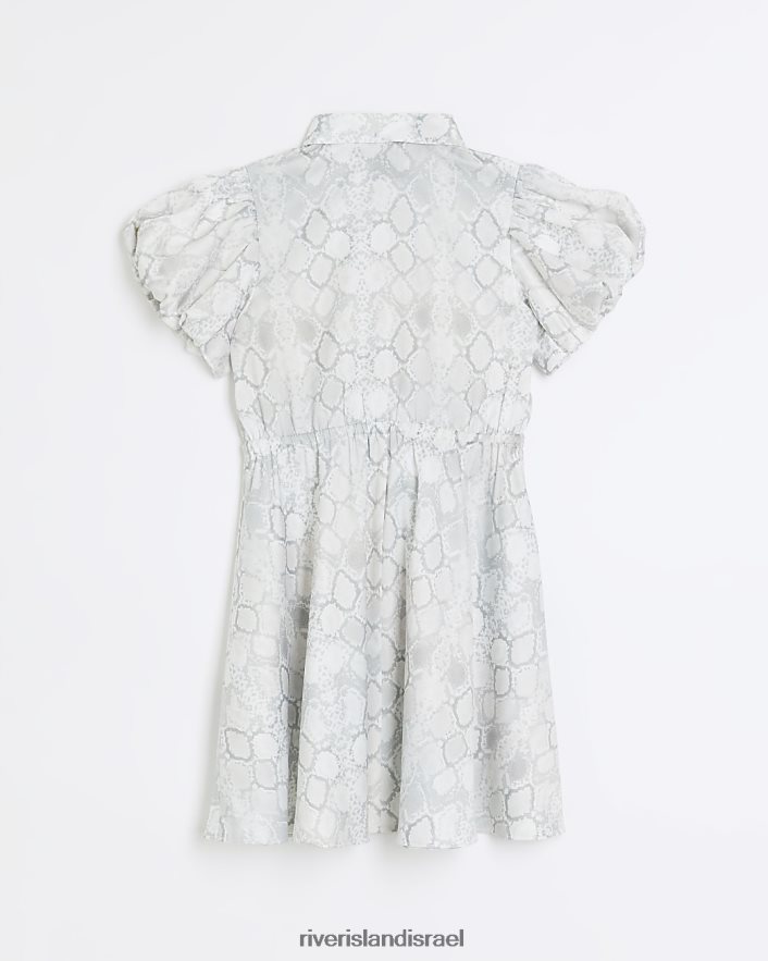 לבוש River Island שמלת חולצה בהדפס נחש אפור בנות BDZ4086272