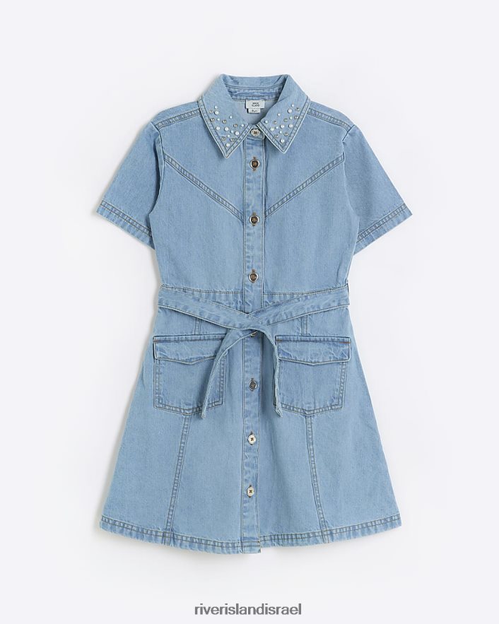 לבוש River Island שמלת חולצה מעוטרת ג'ינס כְּחוֹל בנות BDZ4086284
