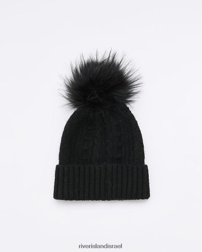 אביזרים River Island כפת פונפון סרוגה בכבלים שָׁחוֹר נשים BDZ408629
