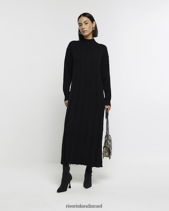 לבוש River Island שמלת מקסי מגשר עם צווארון גבוה שָׁחוֹר נשים BDZ40862