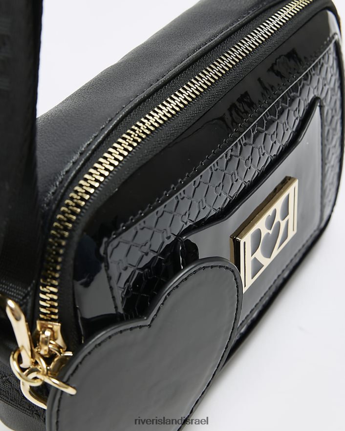 אביזרים River Island תיק צלב גוף בולט בפטנט שָׁחוֹר בנות BDZ4086305