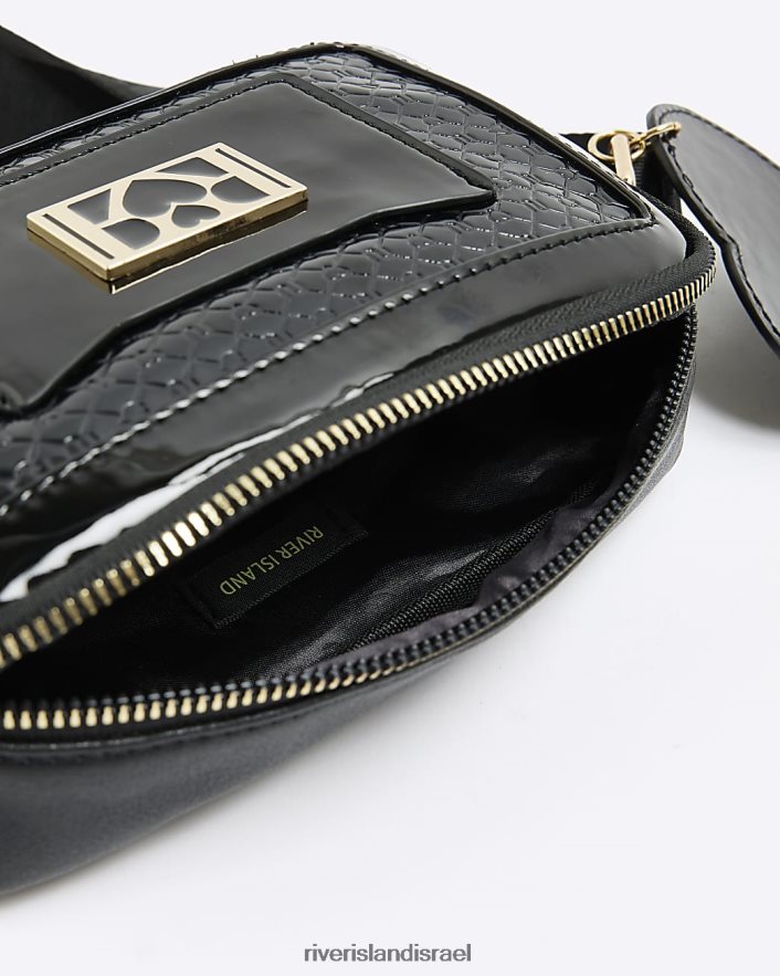 אביזרים River Island תיק צלב גוף בולט בפטנט שָׁחוֹר בנות BDZ4086305