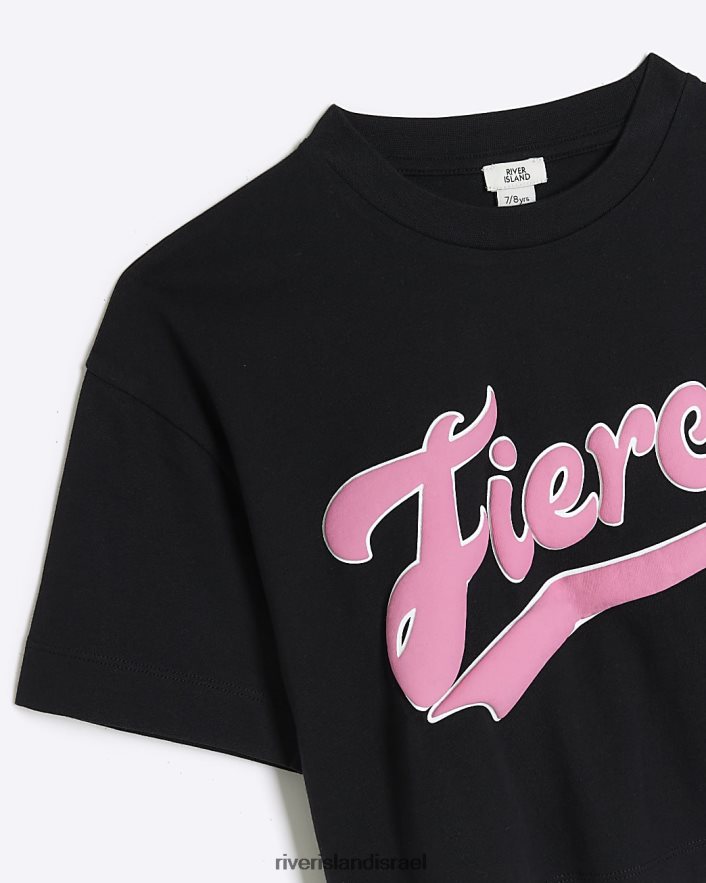 לבוש River Island חולצת טריקו גרפית בגזרה גרפית שָׁחוֹר בנות BDZ4086313