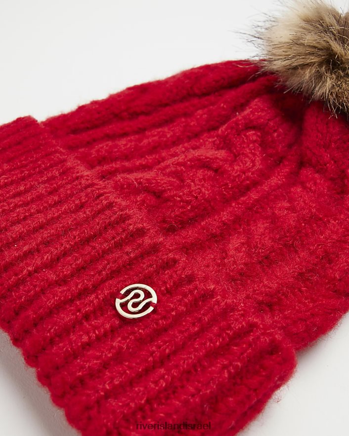 אביזרים River Island כובע סרוג בכבלים אָדוֹם נשים BDZ408631