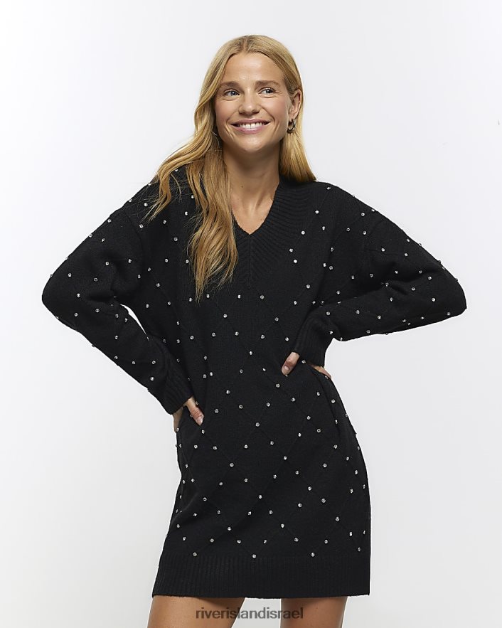 לבוש River Island שמלת מיני מגשר יהלומים שָׁחוֹר נשים BDZ408632