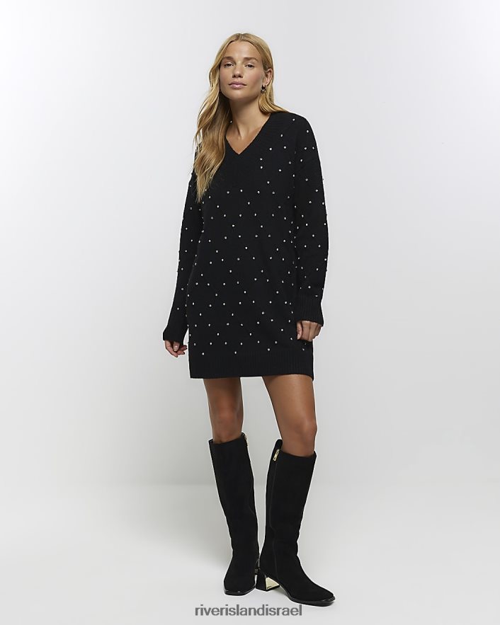 לבוש River Island שמלת מיני מגשר יהלומים שָׁחוֹר נשים BDZ408632