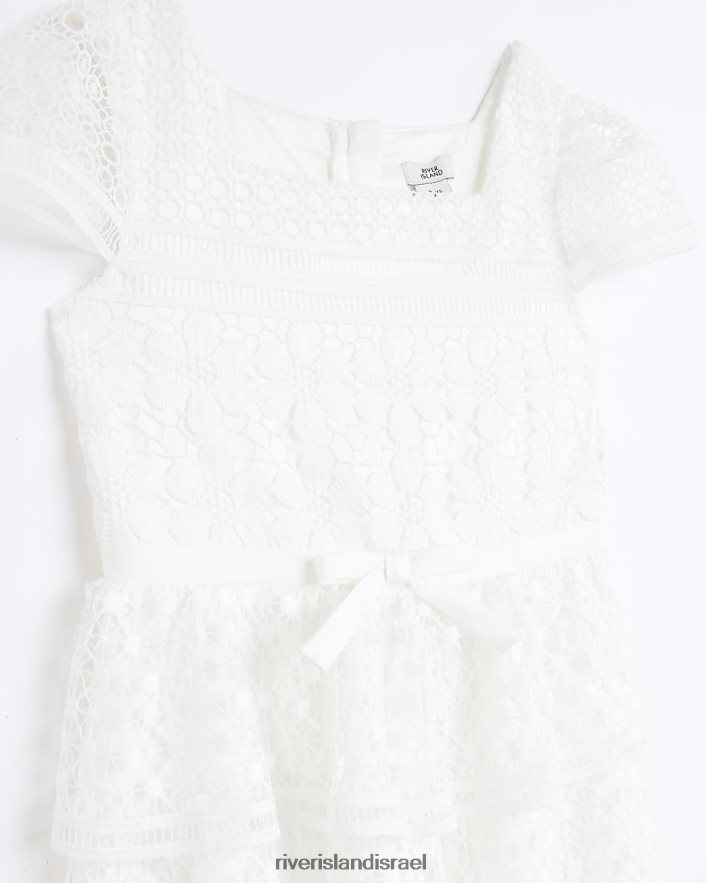 לבוש River Island שמלת סקייטר מדורגת תחרה לבן בנות BDZ4086333