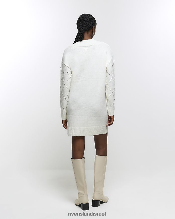 לבוש River Island שמלת מיני מגשר יהלומים קרם נשים BDZ408633