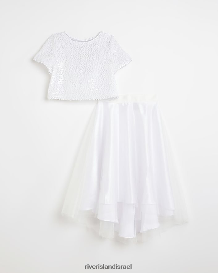 לבוש River Island סט חצאיות מעוטרות נצנצים לבן בנות BDZ4086343