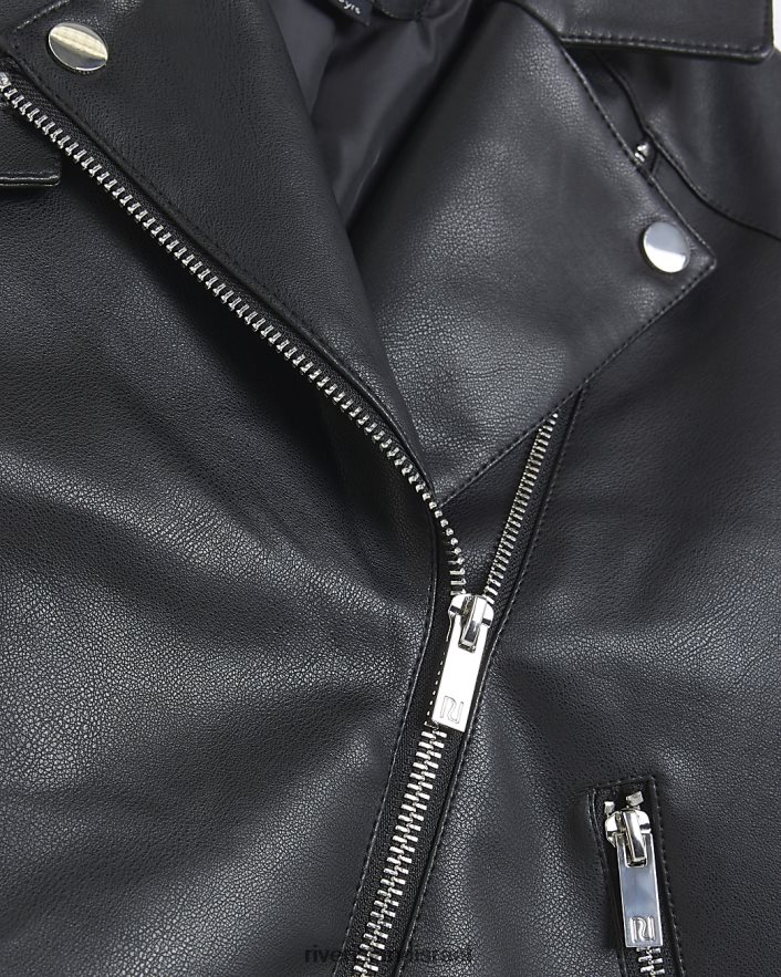 לבוש River Island מעיל אופנוענים מעור מלאכותי שָׁחוֹר בנות BDZ4086356