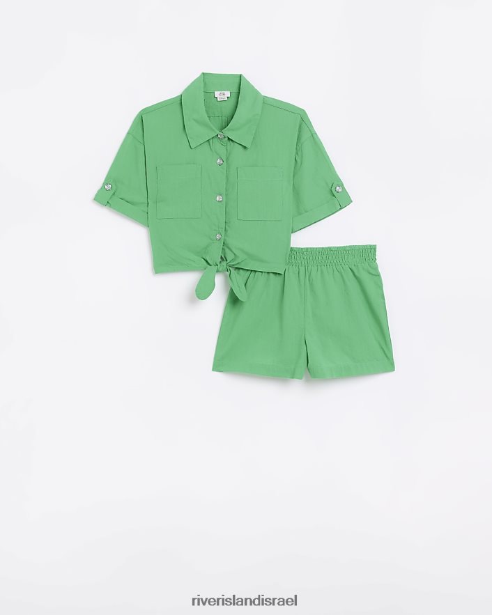 לבוש River Island סט חולצה קשירה ומכנסיים קצרים ירוק בנות BDZ4086358
