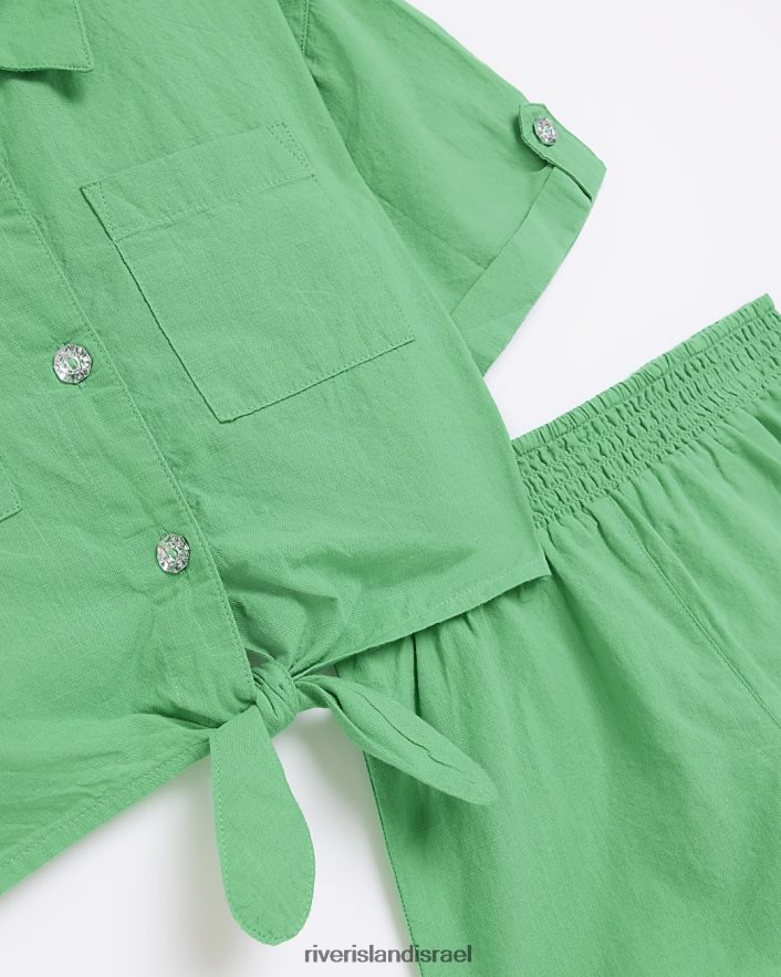 לבוש River Island סט חולצה קשירה ומכנסיים קצרים ירוק בנות BDZ4086358