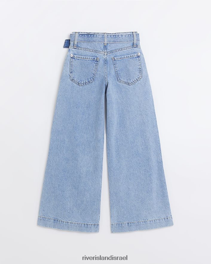 לבוש River Island ג'ינס עם רגליים רחבות בחגורת ג'ינס כְּחוֹל בנות BDZ4086359