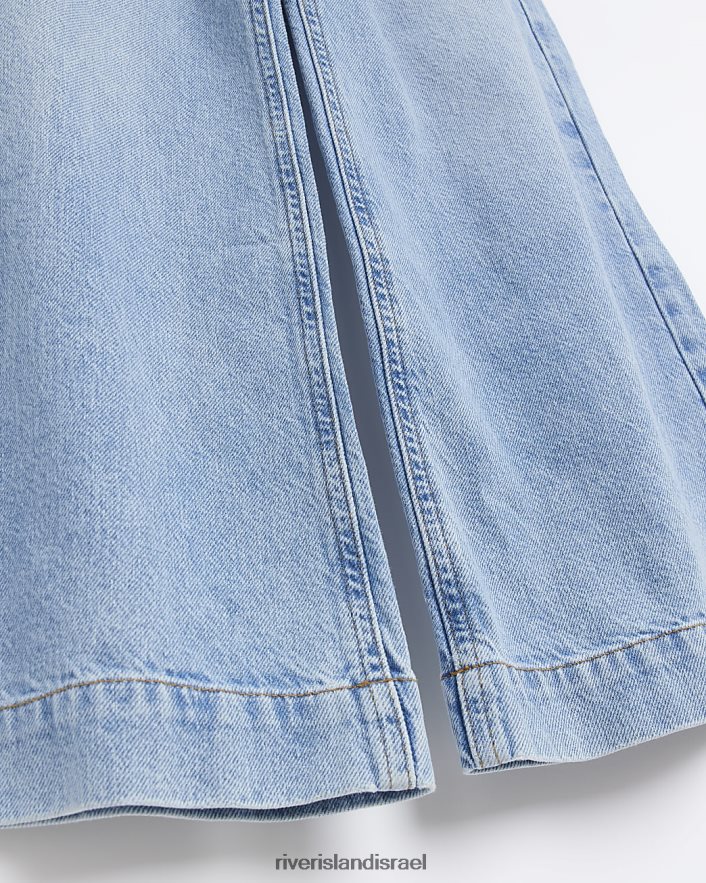 לבוש River Island ג'ינס עם רגליים רחבות בחגורת ג'ינס כְּחוֹל בנות BDZ4086359
