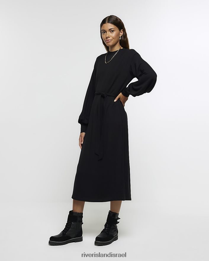 לבוש River Island שמלת מידי של סווטשירט עם חגורה שָׁחוֹר נשים BDZ408635