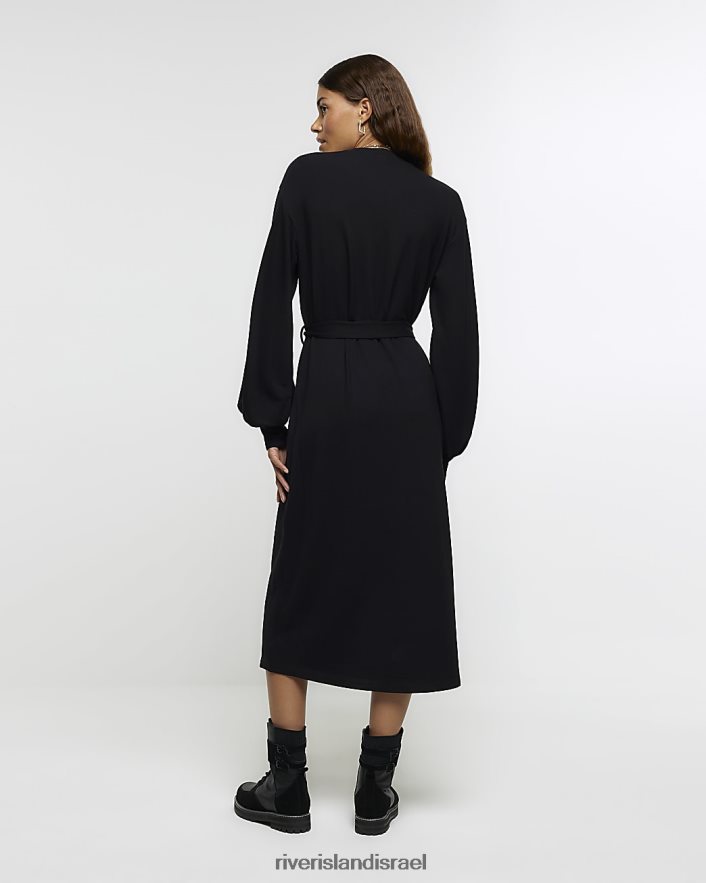 לבוש River Island שמלת מידי של סווטשירט עם חגורה שָׁחוֹר נשים BDZ408635