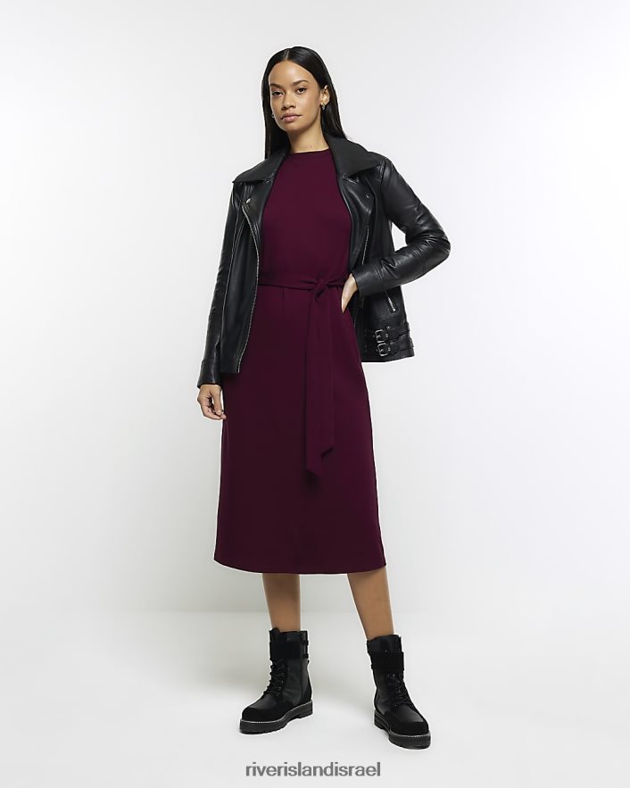 לבוש River Island שמלת מידי של סווטשירט עם חגורה אָדוֹם נשים BDZ408636