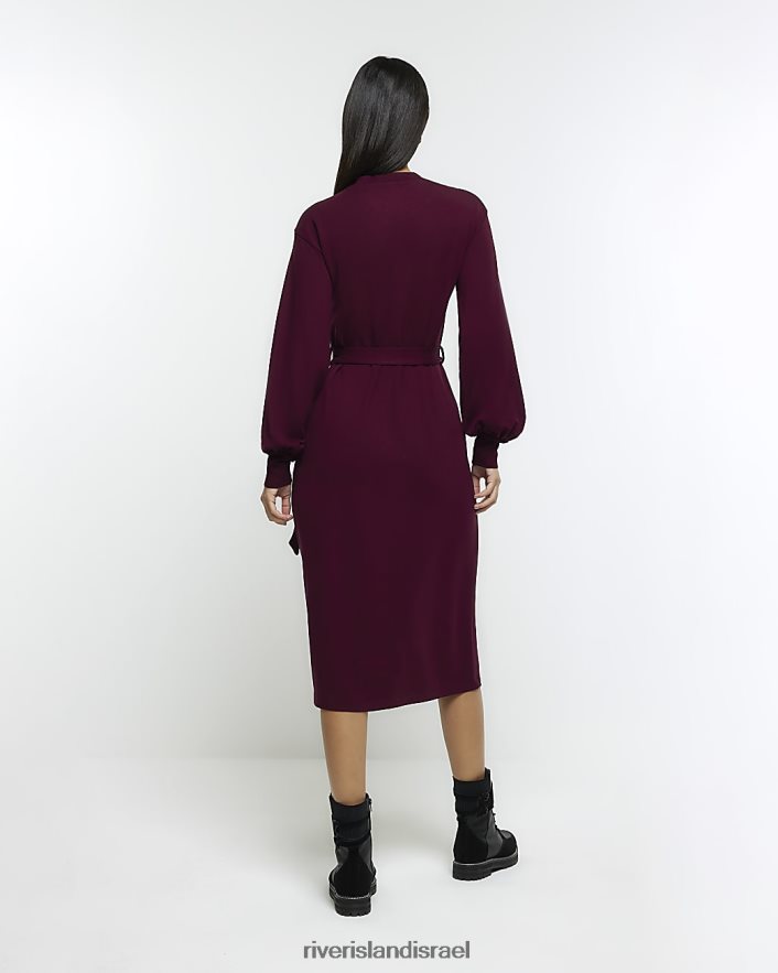 לבוש River Island שמלת מידי של סווטשירט עם חגורה אָדוֹם נשים BDZ408636