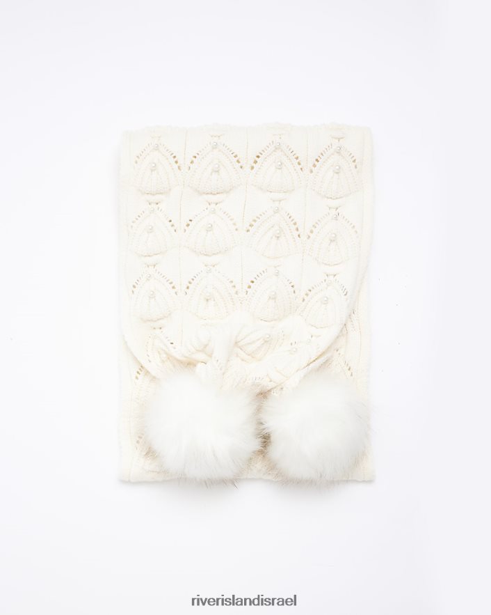 אביזרים River Island צעיף פונפון פרט פנינה קרם בנות BDZ4086395