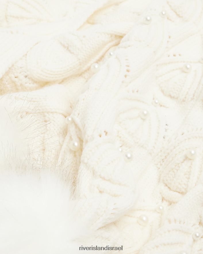 אביזרים River Island צעיף פונפון פרט פנינה קרם בנות BDZ4086395