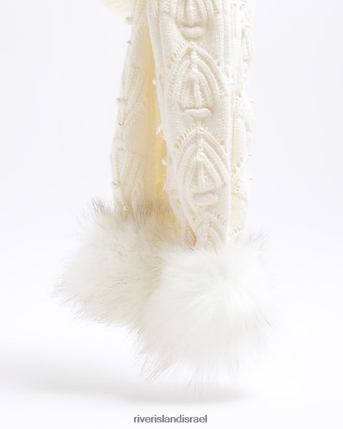 אביזרים River Island צעיף פונפון פרט פנינה קרם בנות BDZ4086395