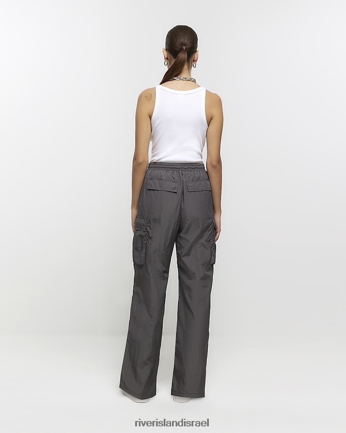 לבוש River Island מכנסי מצנח מטען עם רגל ישרה בז' נשים BDZ408639