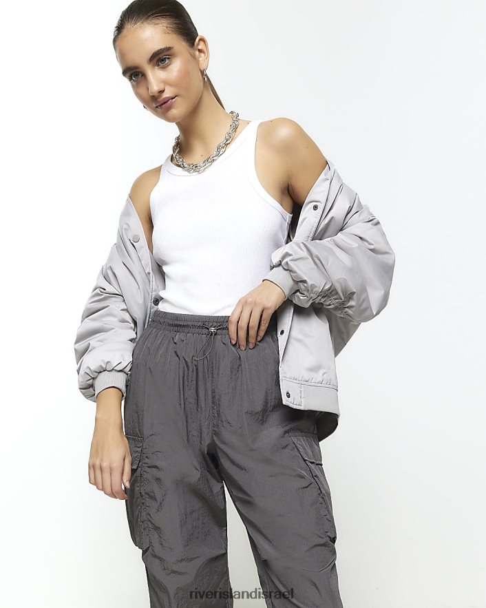 לבוש River Island מכנסי מצנח מטען עם רגל ישרה בז' נשים BDZ408639