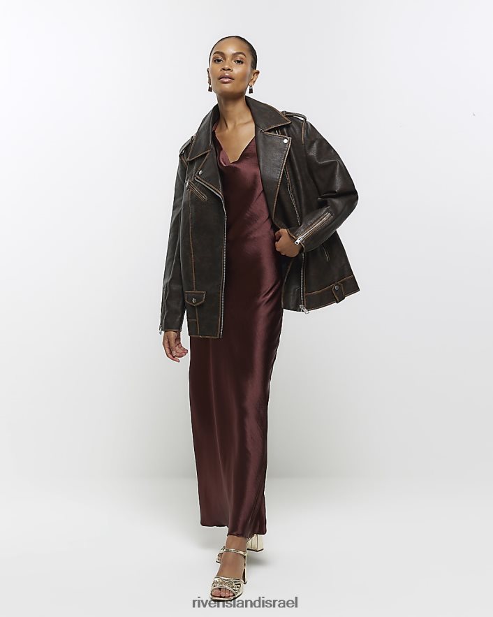 לבוש River Island מעיל אוברסייז מעור מלאכותי חום נשים BDZ40863