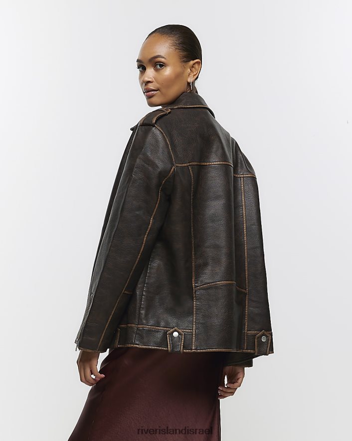 לבוש River Island מעיל אוברסייז מעור מלאכותי חום נשים BDZ40863