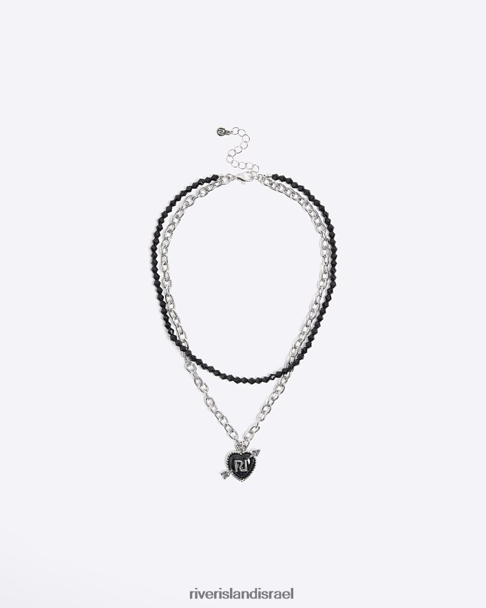 אביזרים River Island שרשרת לב רב שורות כסף בנות BDZ4086406