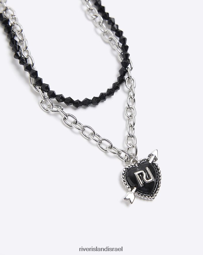 אביזרים River Island שרשרת לב רב שורות כסף בנות BDZ4086406