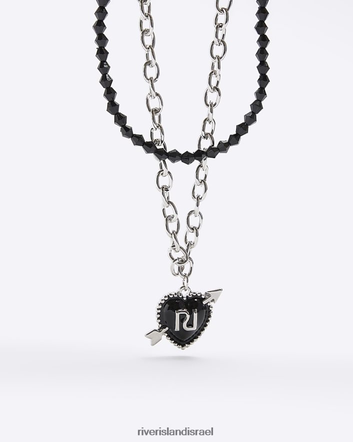 אביזרים River Island שרשרת לב רב שורות כסף בנות BDZ4086406