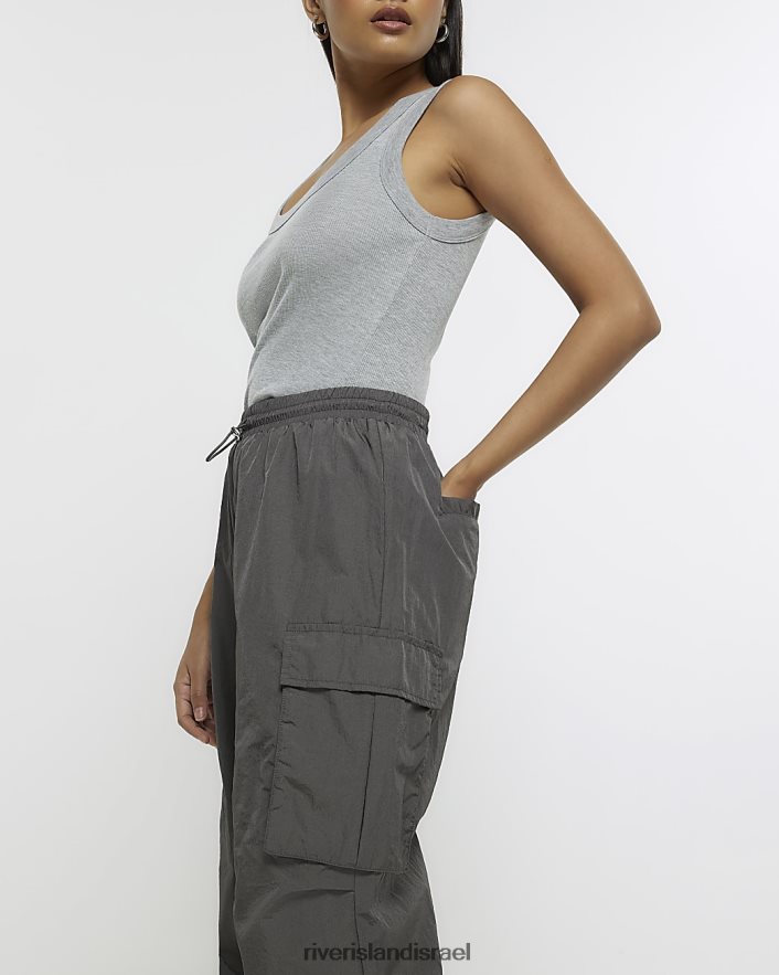 לבוש River Island מכנסי מצנח ישרים אפור נשים BDZ408640