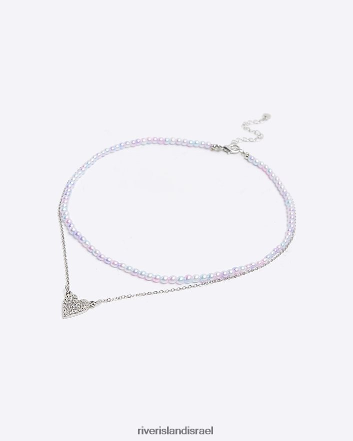 אביזרים River Island שרשרת לב חרוזים צבעוניים כסף בנות BDZ4086412