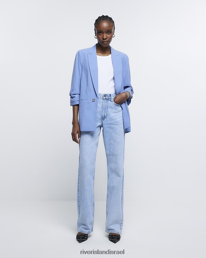 לבוש River Island בלייזר עם שרוולים מרופטים כְּחוֹל נשים BDZ408642