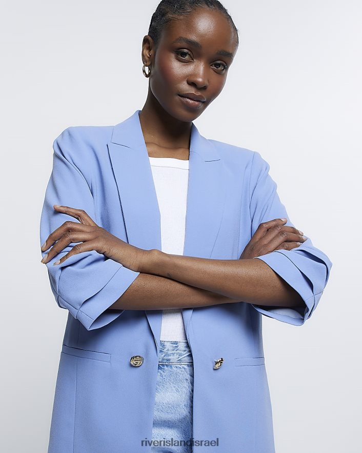 לבוש River Island בלייזר עם שרוולים מרופטים כְּחוֹל נשים BDZ408642