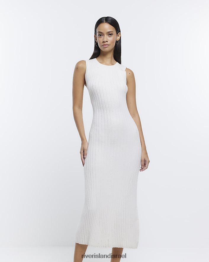 לבוש River Island שמלת מידי סרוגה קרם נשים BDZ408644