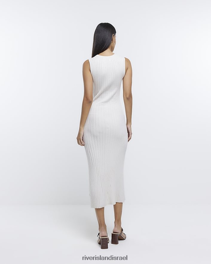 לבוש River Island שמלת מידי סרוגה קרם נשים BDZ408644
