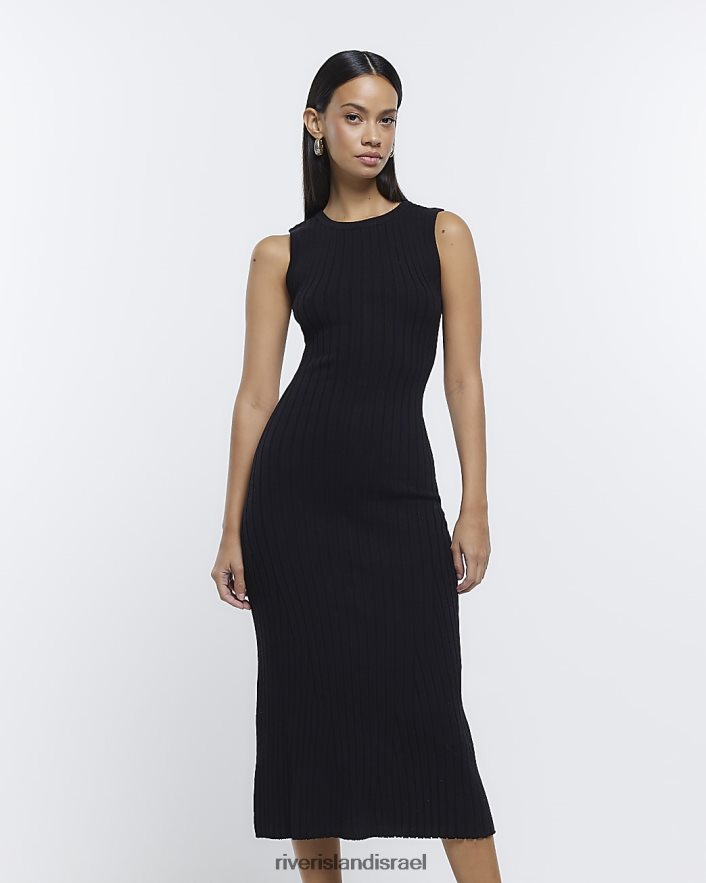 לבוש River Island שמלת מידי סרוגה שָׁחוֹר נשים BDZ408645