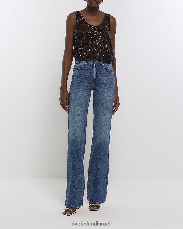 לבוש River Island גופייה עם צווארון נצנצים חום נשים BDZ408651