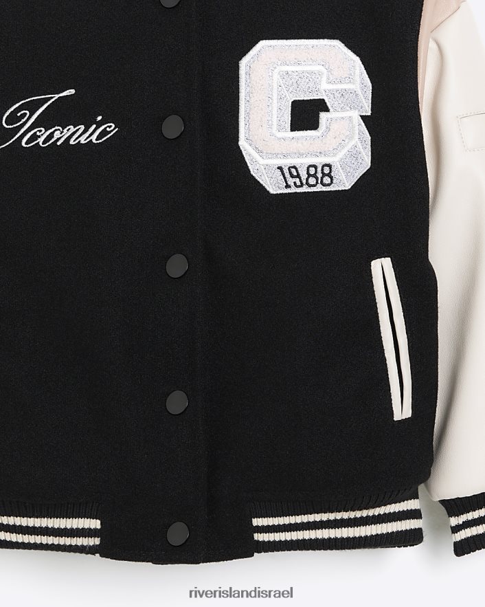 לבוש River Island מעיל מחבלים של אוניברסיטת מג שָׁחוֹר בנות BDZ4086528