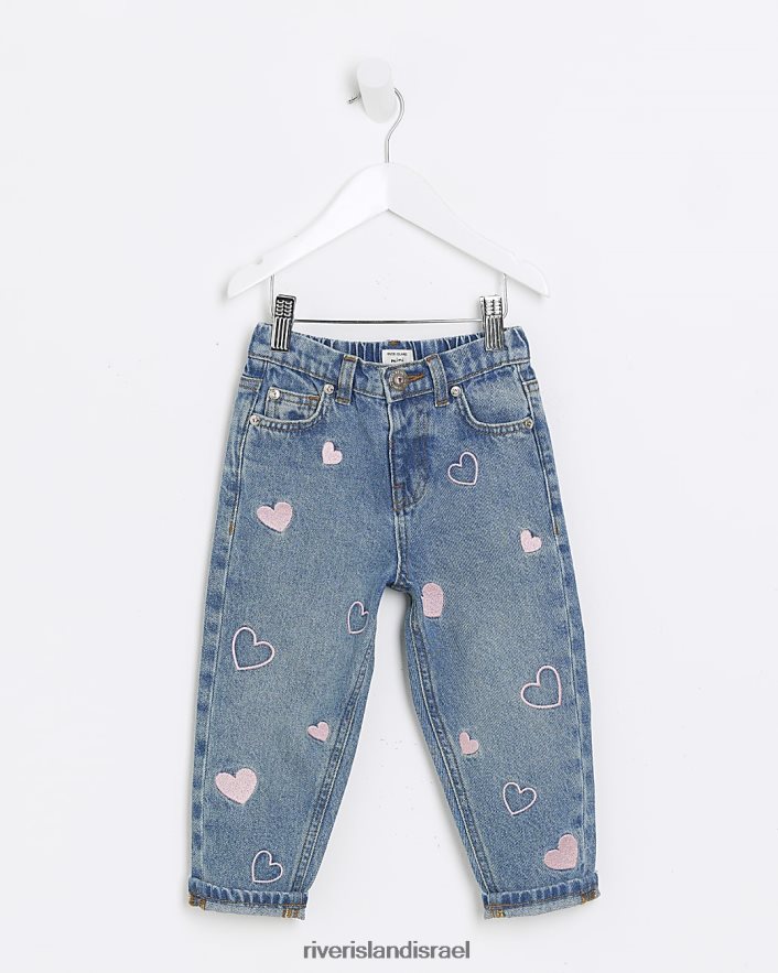 לבוש River Island מ"ג ג'ינס אמא רקום לב כְּחוֹל בנות BDZ4086529