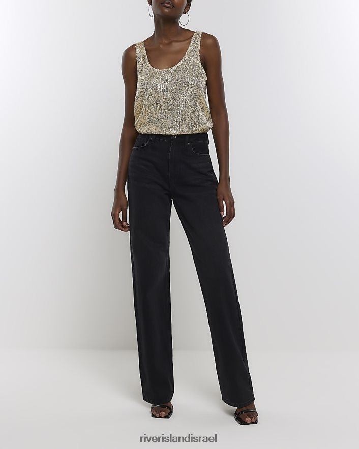 לבוש River Island גופיית פאייטים זהב נשים BDZ408652